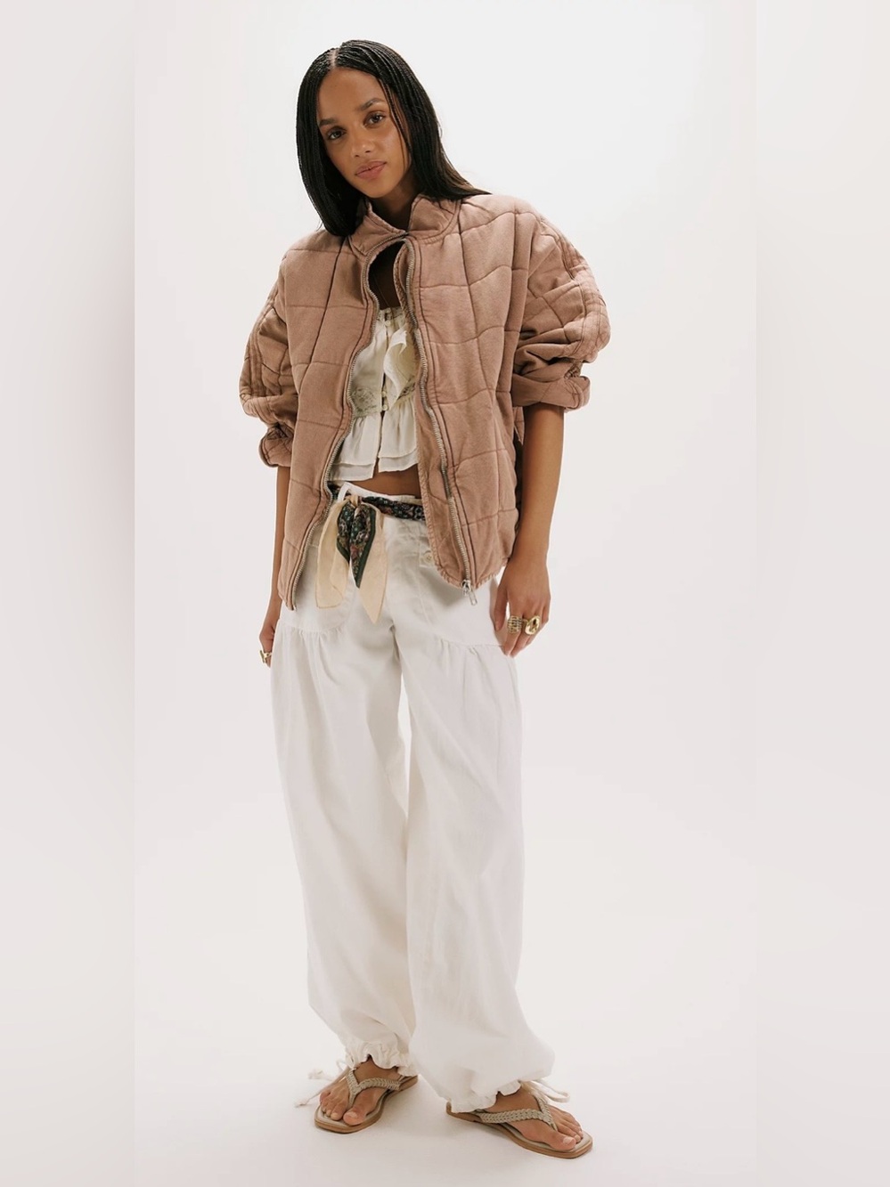 Free People Dolman Quilted Knit Jacket | champagne diamonds | M